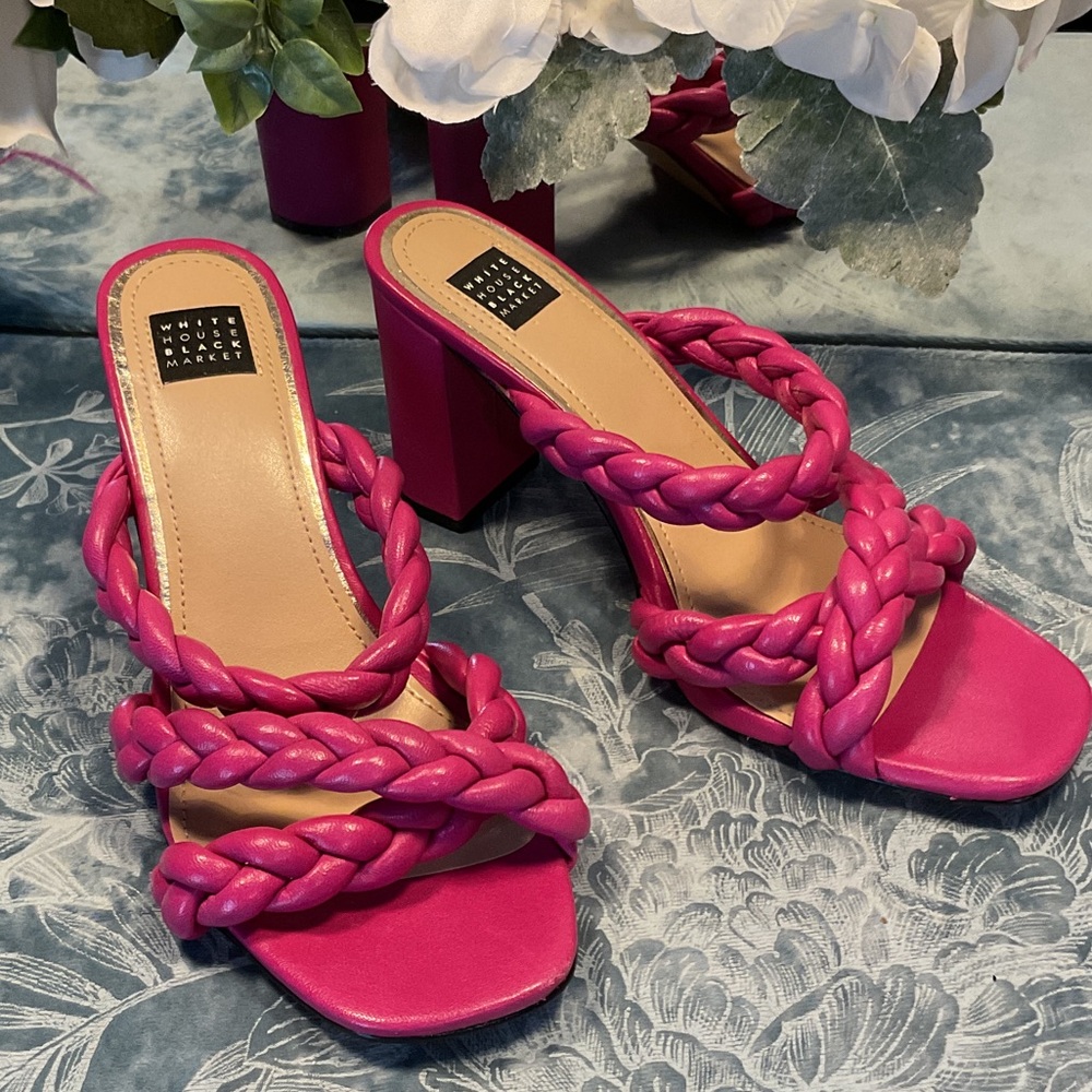 White House Black Market Pink Braided Heels